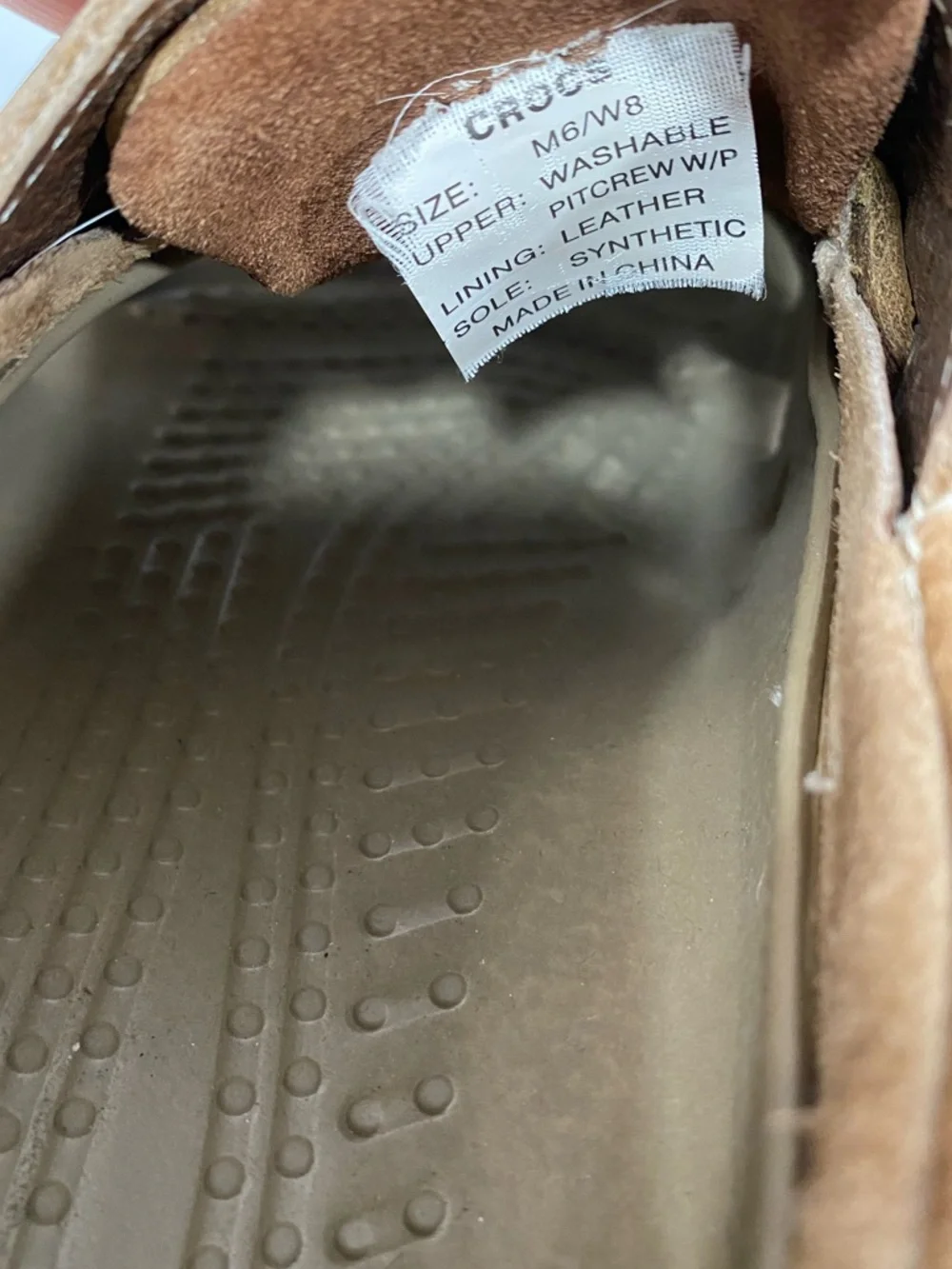 Crocs Islander Pitcrew Boat Shoe Clogs M6/W8 Unisex Leather Trim Brown Tan